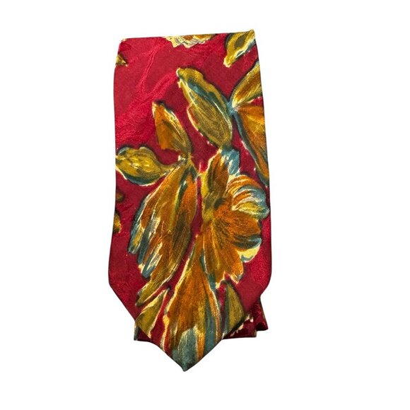 Vintage Christian Dior Monsieur Silk Tie – Red Floral Pattern - Picture 1 of 4